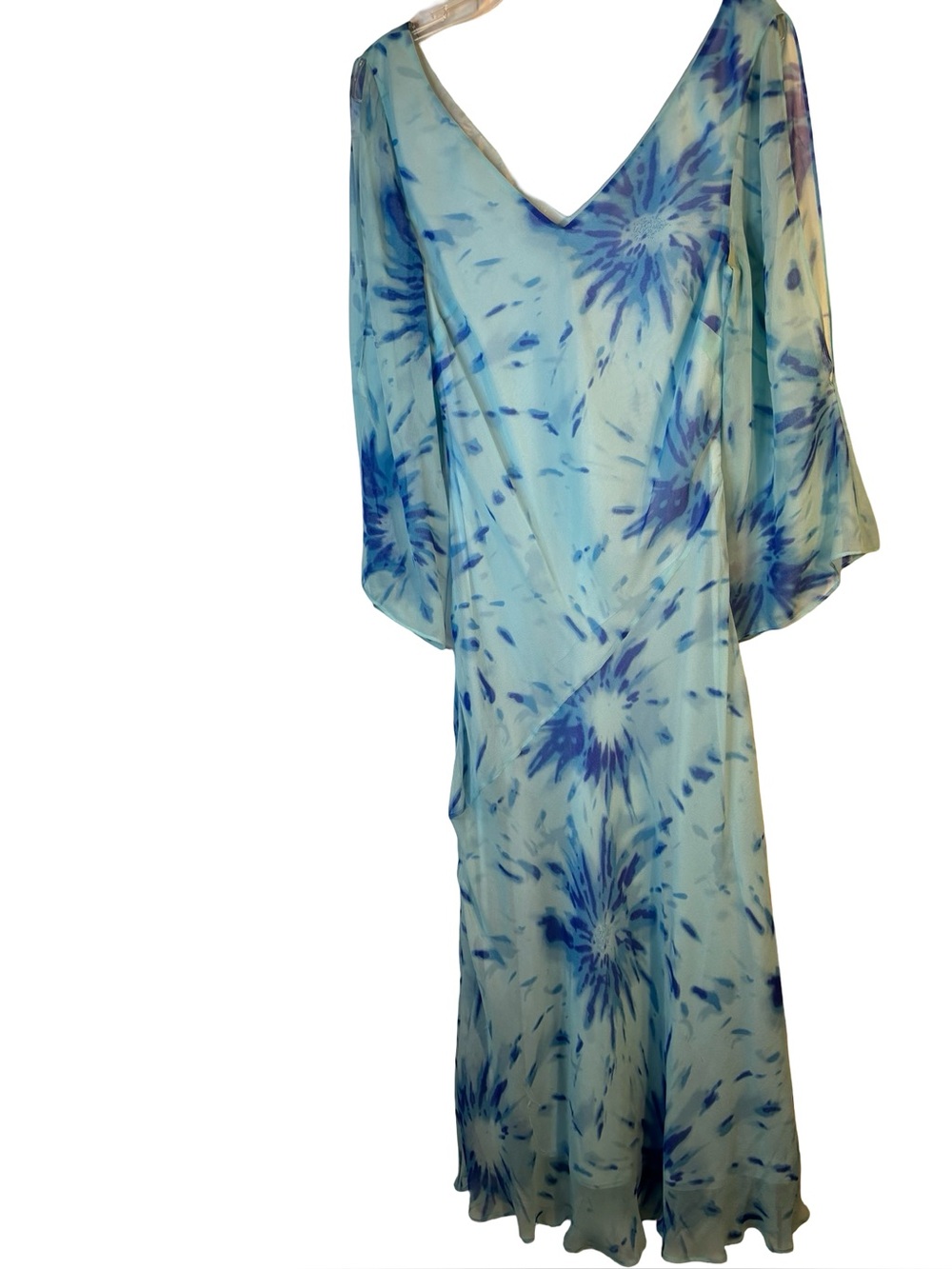 Silk Light Blue Tie-Dye V-Neck Maxi Dress Boutique brand